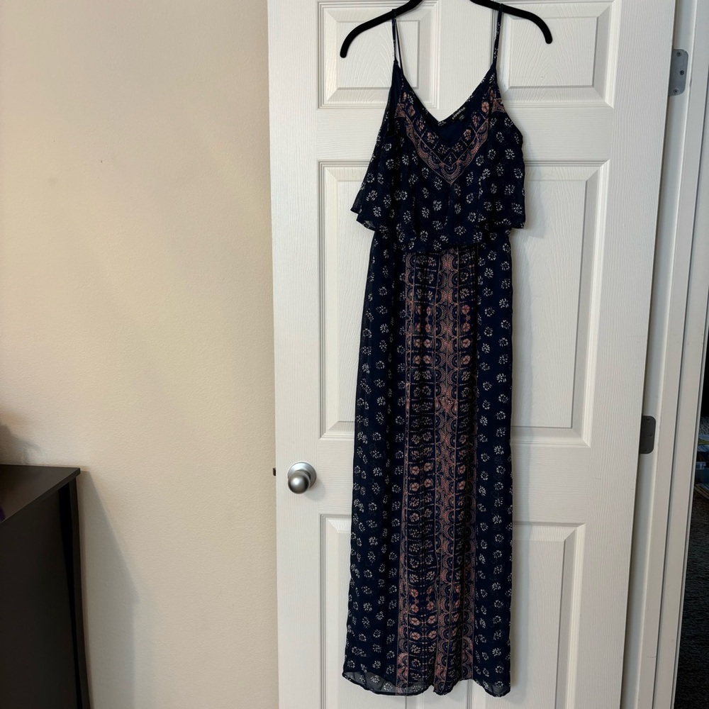 Express Flounce Sheer Maxi Dress Blue/Pink Size M